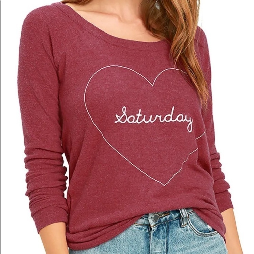{S} Chaser Saturday Love Washed Red Backless Sweatshirt